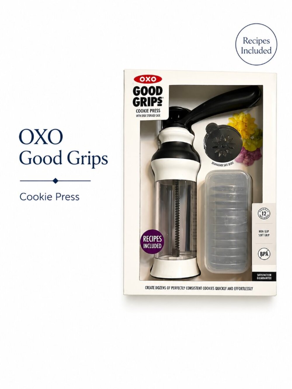 OXO Good Grips Cookie Press Set w Discs Storage Case Baking Tool New